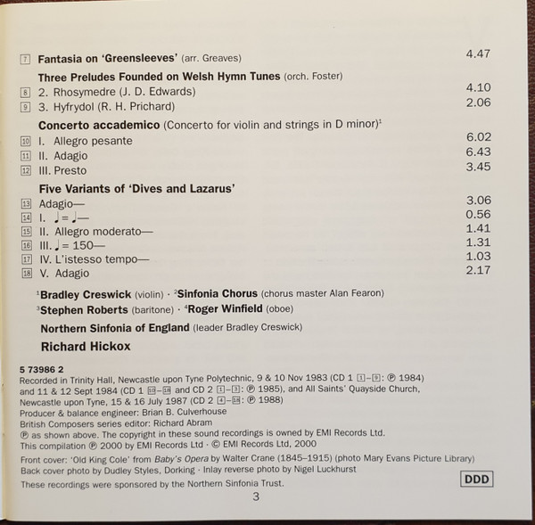 Richard Hickox conducts Vaughan Williams* – Bradley Creswick, Roger Winfield (2), Northern Sinfonia Of England*-2