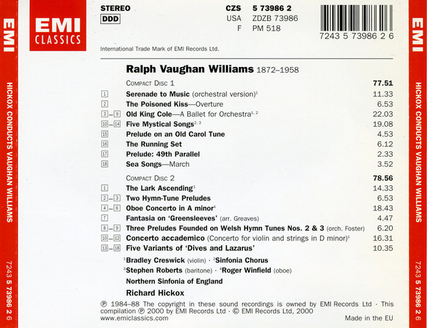 Richard Hickox conducts Vaughan Williams* – Bradley Creswick, Roger Winfield (2), Northern Sinfonia Of England*-3