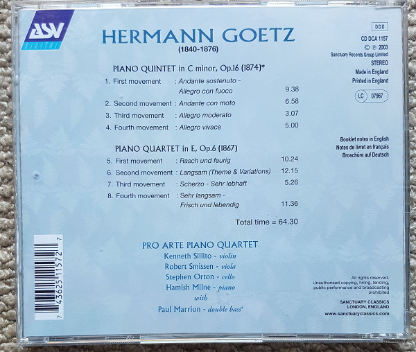 Hermann Goetz, Pro Arte Piano Quartet* With Paul Marrion-1