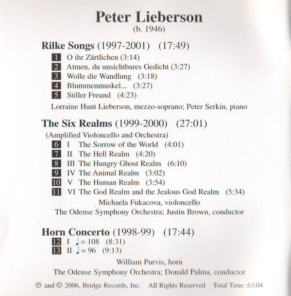 Peter Lieberson - Lorraine Hunt Lieberson, Peter Serkin, William Purvis, Michaela Fukacova*, Odense Symphony Orchestra*, Donald Palma, Justin Brown (2)-4