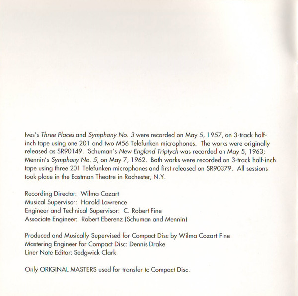 Charles Ives, William Schuman, Peter Mennin / Howard Hanson, Eastman-Rochester Orchestra-4