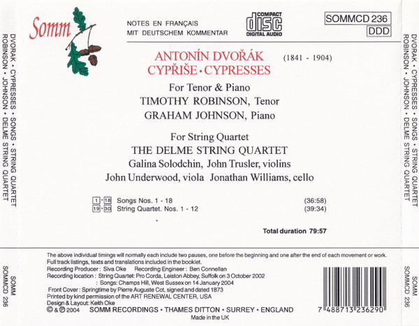 Antonín Dvořák, Timothy Robinson, Graham Johnson (2), The Delmé String Quartet-1