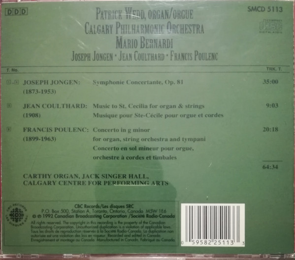 Joseph Jongen, Jean Coulthard, Francis Poulenc / Patrick Wedd, Calgary Philharmonic Orchestra, Mario Bernardi (2)-1
