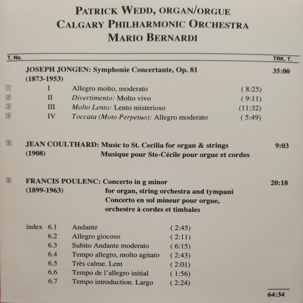 Joseph Jongen, Jean Coulthard, Francis Poulenc / Patrick Wedd, Calgary Philharmonic Orchestra, Mario Bernardi (2)-2