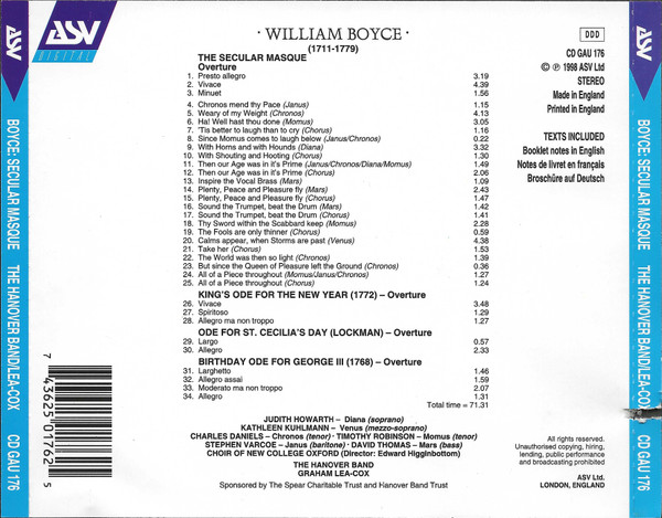William Boyce, The New College Oxford Choir, Hanover Band, Graham Lea-Cox-1