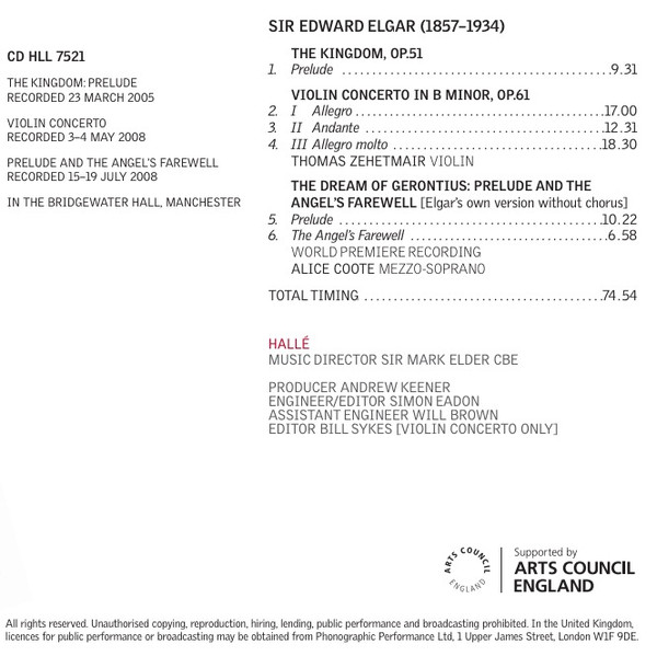 Sir Edward Elgar, Hallé Orchestra, Mark Elder (2), Thomas Zehetmair-2