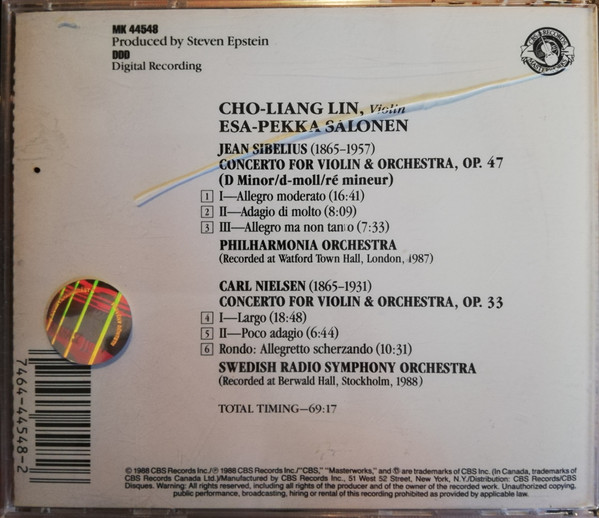 Jean Sibelius, Carl Nielsen - Cho-Liang Lin, Esa-Pekka Salonen, Philharmonia Orchestra, Sveriges Radios Symfoniorkester-1