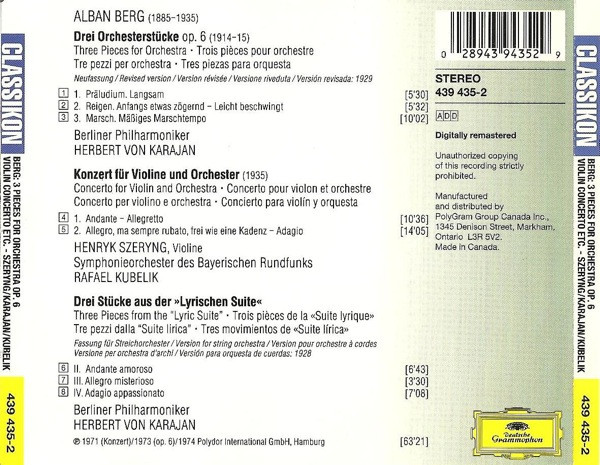 Berg* - Henryk Szeryng, Rafael Kubelik / Herbert Von Karajan-1