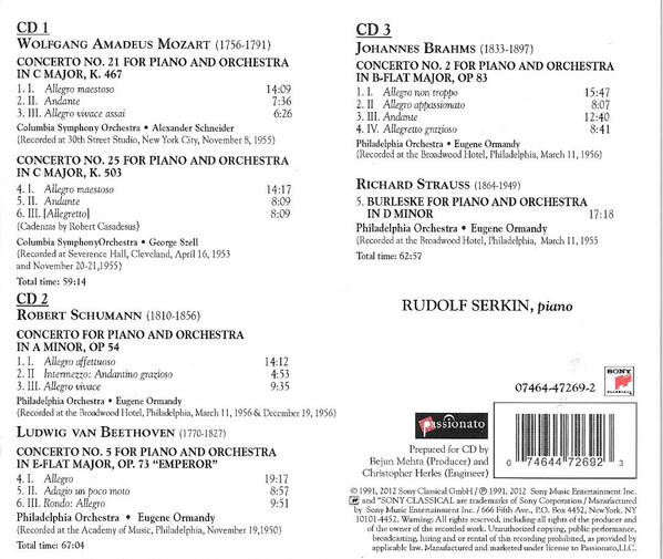 Rudolf Serkin, Mozart*, Beethoven*, Schumann*, Brahms*, Strauss*-1