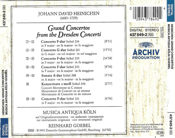 Johann David Heinichen, Reinhard Goebel, Musica Antiqua Köln-1