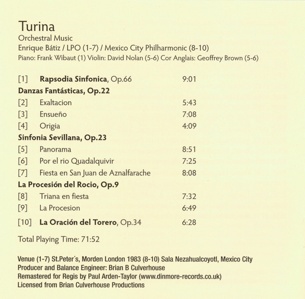 Turina*, Frank Wibaut, London Philharmonic Orchestra, Mexico City Philharmonic*, Enrique Bátiz*-1