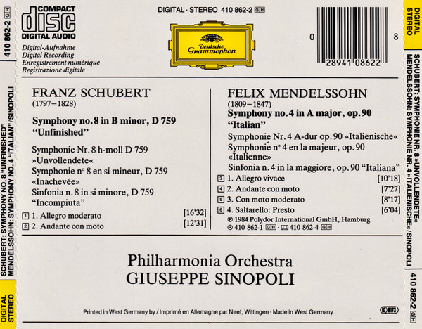 Mendelssohn*, Schubert* / Philharmonia Orchestra, Sinopoli*-1