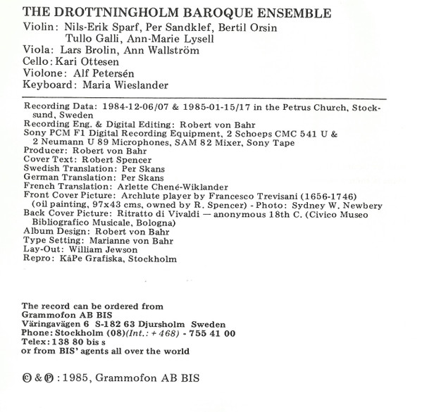Antonio Vivaldi, Jakob Lindberg, Nils-Erik Sparf, Monica Huggett, Drottningholms Barockensemble-3