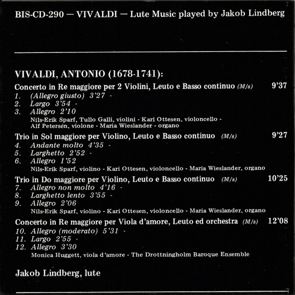 Antonio Vivaldi, Jakob Lindberg, Nils-Erik Sparf, Monica Huggett, Drottningholms Barockensemble-4