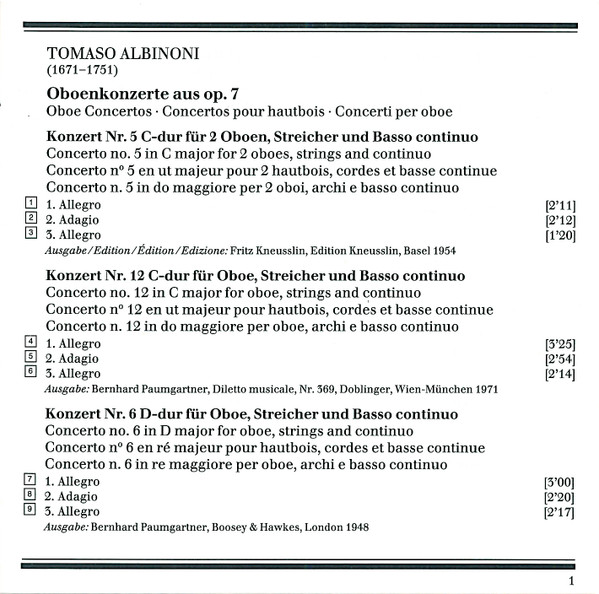 Tomaso Albinoni - Heinz Holliger, Hans Elhorst, Camerata Bern-4