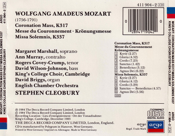 Wolfgang Amadeus Mozart, English Chamber Orchestra, The King's College Choir Of Cambridge, Stephen Cleobury-1