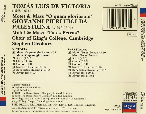 Palestrina* / Victoria*, Choir Of King's College, Cambridge*, Stephen Cleobury-1
