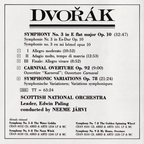 Dvořák*, Scottish National Orchestra* Conducted By Neeme Järvi-3