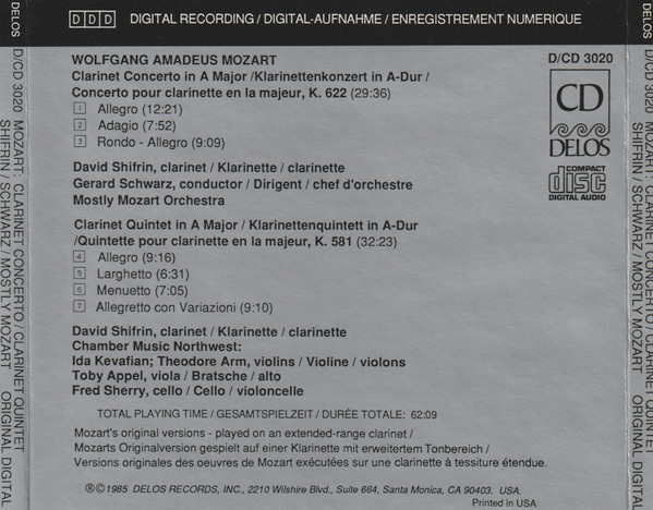 David Shifrin, Mozart*, Mostly Mozart Orchestra, Gerard Schwarz, Chamber Music Northwest-1