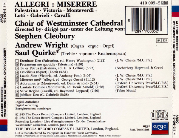 Allegri* - Choir Of Westminster Cathedral*, Stephen Cleobury-1