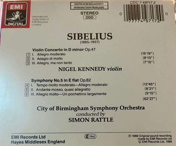 Jean Sibelius, Sir Simon Rattle, Nigel Kennedy, City Of Birmingham Symphony Orchestra-3