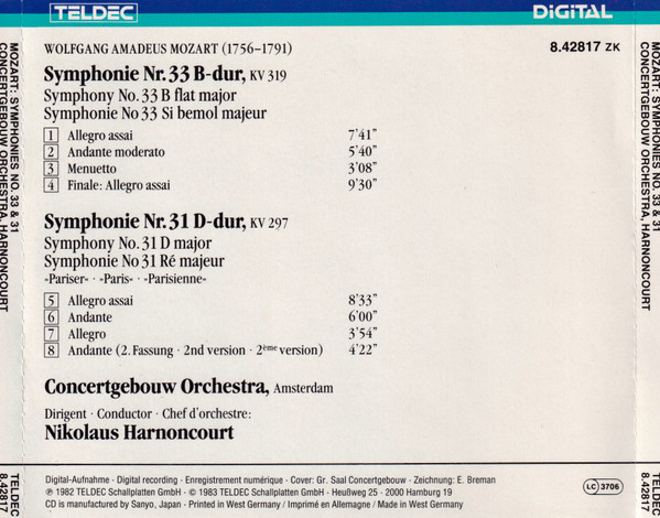 Wolfgang Amadeus Mozart / Concertgebouw Orchestra*, Nikolaus Harnoncourt-1