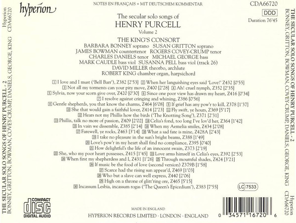 Henry Purcell - The King's Consort, Barbara Bonney, Susan Gritton, James Bowman (2), Rogers Covey-Crump, Charles Daniels (2), Michael George (3), Robert King (9)-1