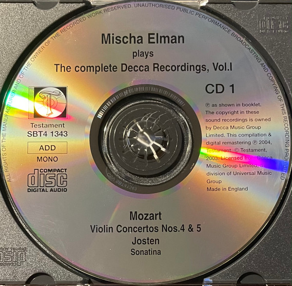 Mischa Elman, Mozart*, Beethoven*, Tchaikovsky*, Bruch*, Wieniawski*-2