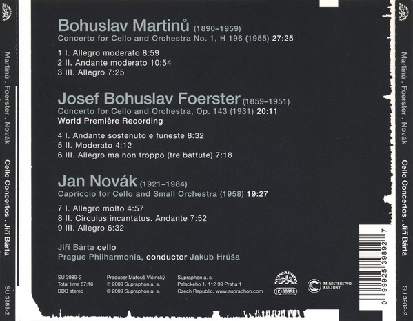 Martinů* . Foerster* . Novák* - Jiří Bárta, Prague Philharmonia, Jakub Hrůša-1