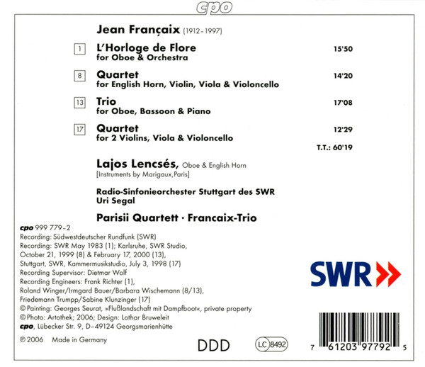 Jean Françaix - Lajos Lencsés ∙ Parisii-Quartett* ∙ Radio-Sinfonieorchester Stuttgart des SWR*-1