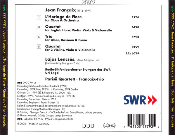 Jean Françaix - Lajos Lencsés ∙ Parisii-Quartett* ∙ Radio-Sinfonieorchester Stuttgart des SWR*-2