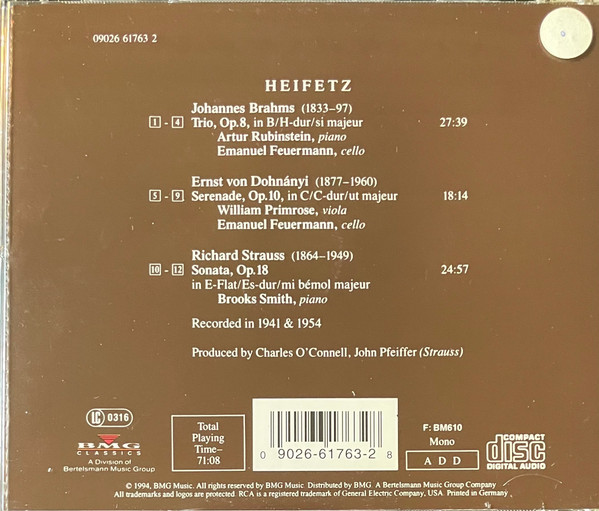 Jascha Heifetz, Johannes Brahms, Ernst von Dohnányi, Richard Strauss, Arthur Rubinstein, William Primrose, Emanuel Feuermann-1
