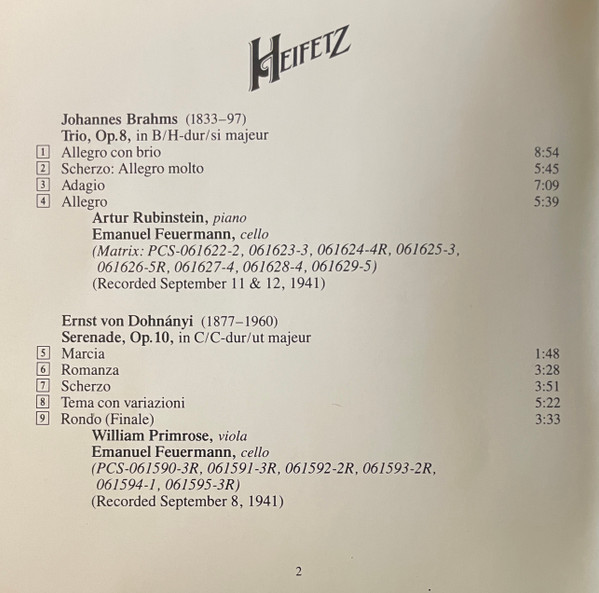 Jascha Heifetz, Johannes Brahms, Ernst von Dohnányi, Richard Strauss, Arthur Rubinstein, William Primrose, Emanuel Feuermann-4