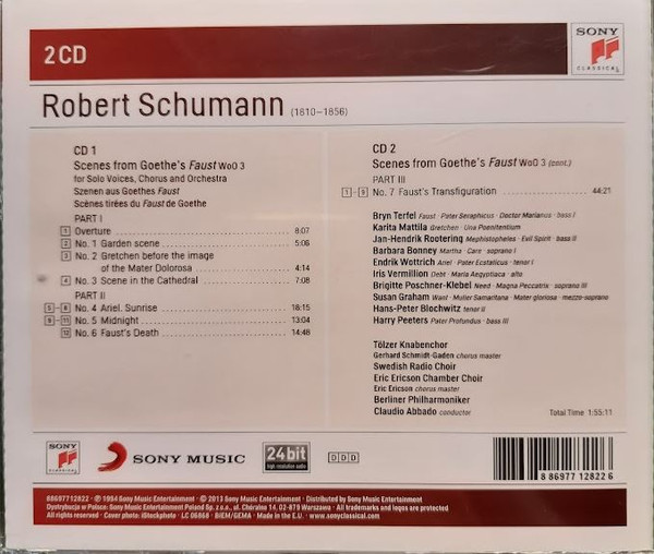 Schumann* / Berliner Philharmoniker, Claudio Abbado, Bryn Terfel, Karita Mattila, Jan-Hendrik Rootering, Barbara Bonney, Endrik Wottrich, Iris Vermillion, Brigitte Poschner-Klebel, Susan Graham (2), Hans Peter Blochwitz, Harry Peeters-1