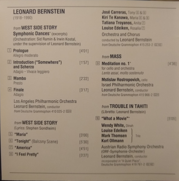 Leonard Bernstein, Jessye Norman, Tyne Daly, Kiri Te Kanawa, Frederica von Stade, June Anderson, Tatiana Troyanos, José Carreras, Thomas Hampson, Mstislav Rostropovich-1