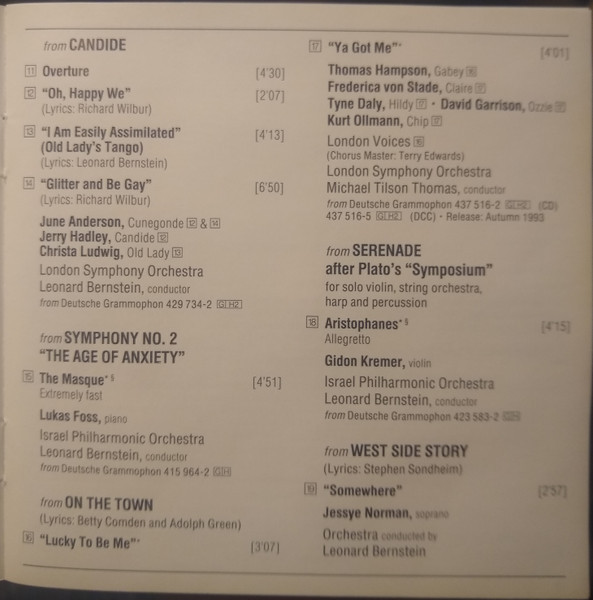 Leonard Bernstein, Jessye Norman, Tyne Daly, Kiri Te Kanawa, Frederica von Stade, June Anderson, Tatiana Troyanos, José Carreras, Thomas Hampson, Mstislav Rostropovich-2