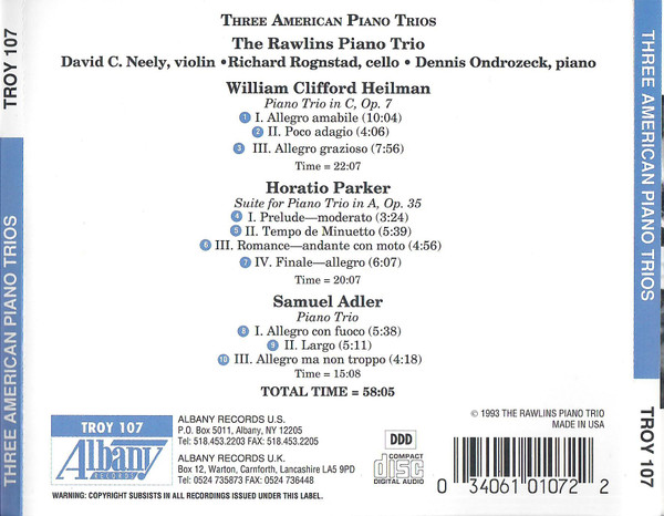 William Clifford Heilman, Horatio William Parker, Samuel Adler, The Rawlins Piano Trio-2