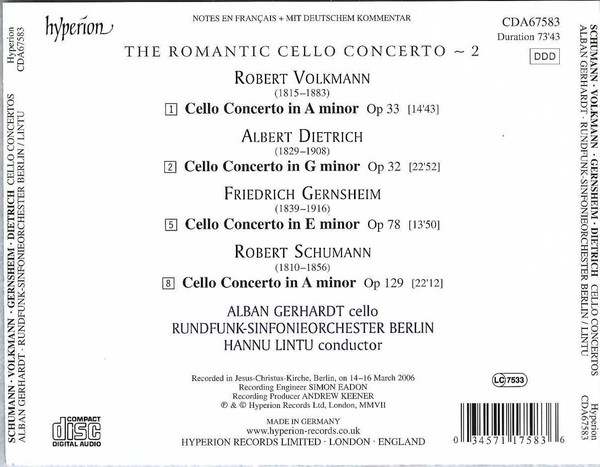 Robert Schumann, Robert Volkmann, Friedrich Gernsheim, Albert Dietrich (2) - Alban Gerhardt, Rundfunk-Sinfonieorchester Berlin, Hannu Lintu-2