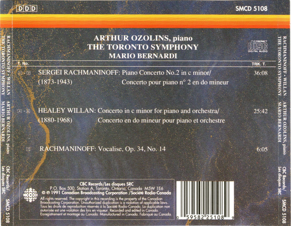 Sergei Rachmaninoff / Healey Willan, Arthur Ozolins, Toronto Symphony Orchestra, Mario Bernardi (2)-1