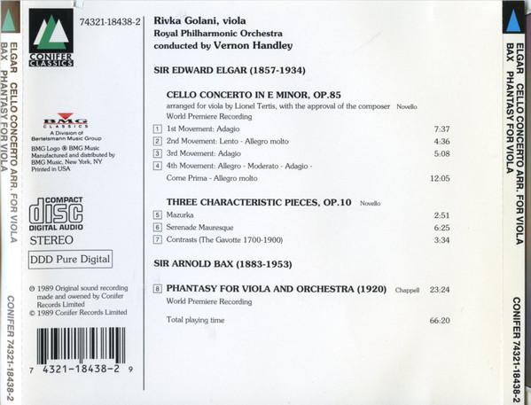Sir Edward Elgar, Arnold Bax, Rivka Golani, Royal Philharmonic Orchestra, Vernon Handley-1