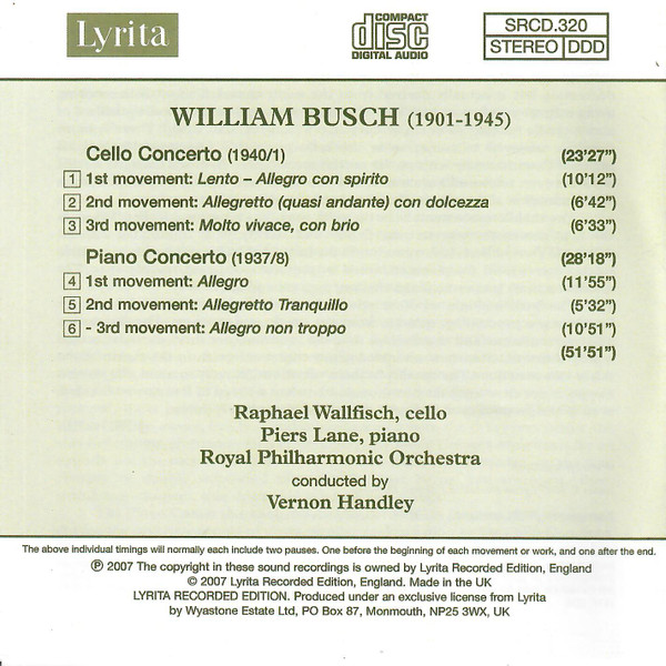 William Busch, Raphael Wallfisch, Piers Lane, Royal Philharmonic Orchestra, Vernon Handley-1