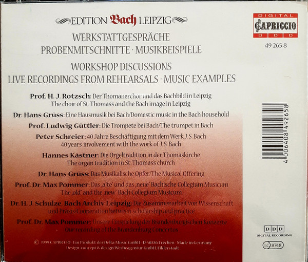 Johann Sebastian Bach, Peter Schreier, Ludwig Güttler, Hans Grüss,* Thomasorganist Hannes Kästner, Dr.H.J.Schulze,* Bach-Archiv Leipzig, Max Pommer,* Thomaskantor Prof. H.J.Rotzsch*-1