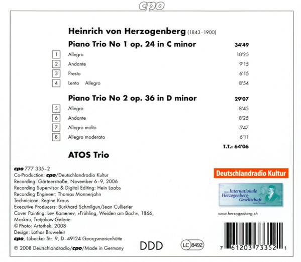 Heinrich Von Herzogenberg, Atos Trio-1
