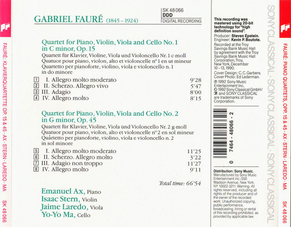 Fauré*, Emanuel Ax, Isaac Stern, Jaime Laredo, Yo-Yo Ma-1