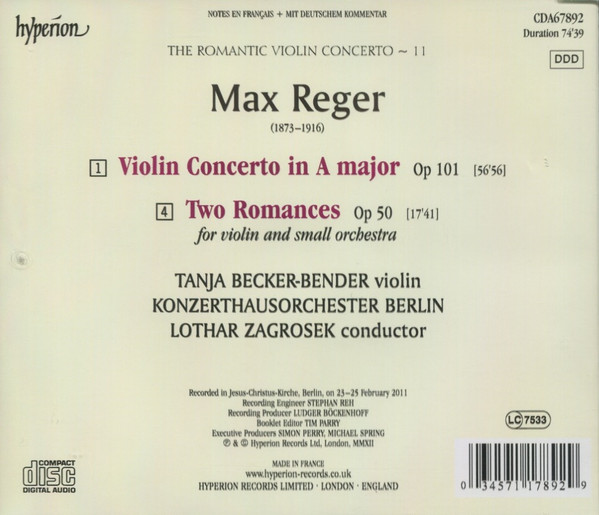 Reger* - Tanja Becker-Bender, Konzerthausorchester Berlin, Lothar Zagrosek-1