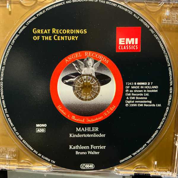 Mahler* · Gluck* · Greene* · Handel* · Mendelssohn* · Purcell* · Kathleen Ferrier · Bruno Walter-2