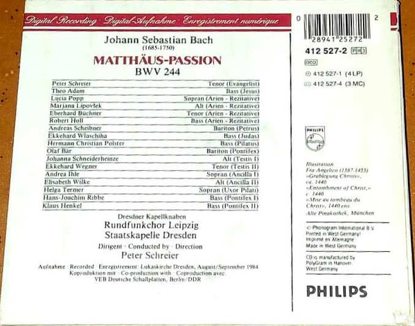 Johann Sebastian Bach - Lucia Popp · Marjana Lipovšek · Peter Schreier · Theo Adam · Eberhard Büchner · Robert Holl · Rundfunkchor Leipzig · Staatskapelle Dresden-4