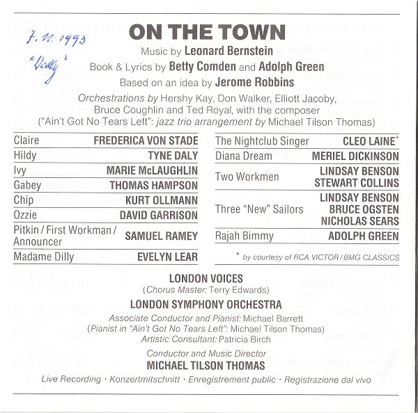 Leonard Bernstein, Betty Comden & Adolph Green*, Jerome Robbins, Frederica von Stade • Thomas Hampson • Samuel Ramey • Cleo Laine • David Garrison • Kurt Ollmann • Evelyn Lear • Marie McLaughlin And Tyne Daly, London Symphony Orchestra, Michael Tilson Thomas-2