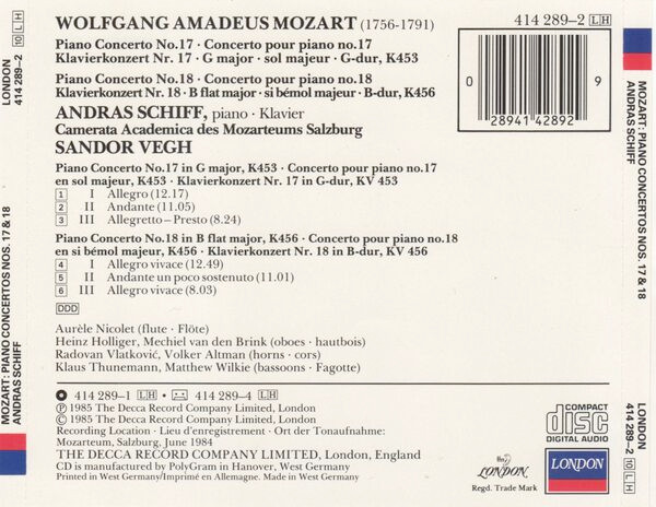 Mozart*, Andras Schiff*, Camerata Academica Des Mozarteums Salzburg*, Sandor Vegh*-1