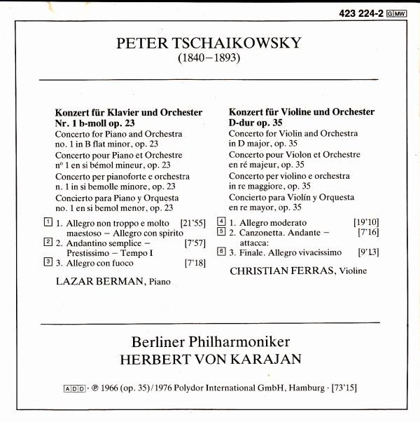 Peter Tschaikowsky* : Karajan*, Lazar Berman · Christian Ferras · Berliner Philharmoniker-3